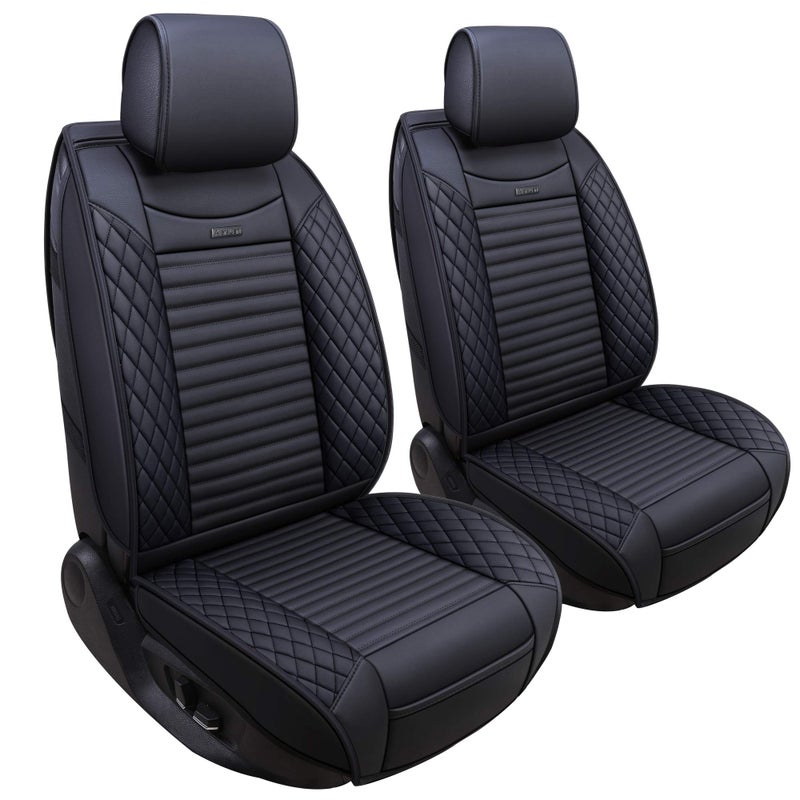 Aierxuan Front Car Seat Covers Waterproof Leather Universal for Chevy Acura Lexus Jetta Tiguan Jeep Wrangler Liberty Cherokee Mitsubishi Outlander Kia Hyundai Accent Audi (2 Pcs Front/Black) - Image 1